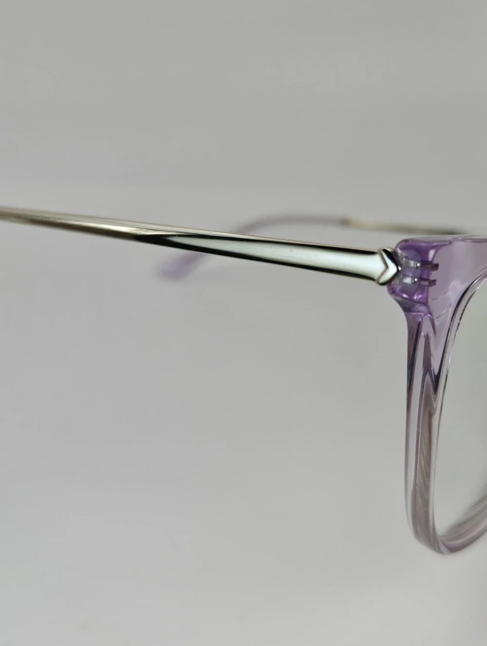 Carolina. Clear Lavender Cat-Eye Pale Gold Meta. Glasses for Women.